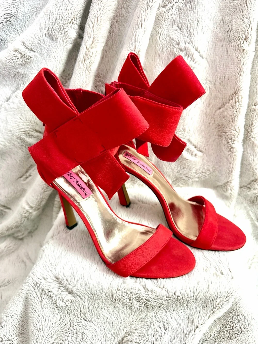 Betsey Johnson Friskyy Red Suede Leather High Heel Sandals